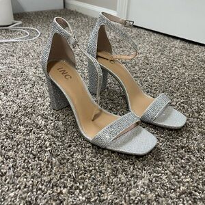 INC International Concepts Glittering Silver Block Heels